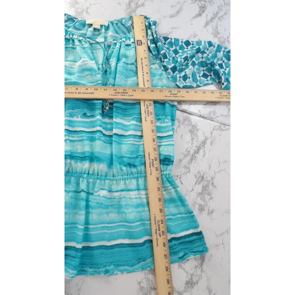 MICHAEL‎ Michael Kors Tunic Top Aqua Blue Peplum Hem Relaxed Fit Womens Size 6